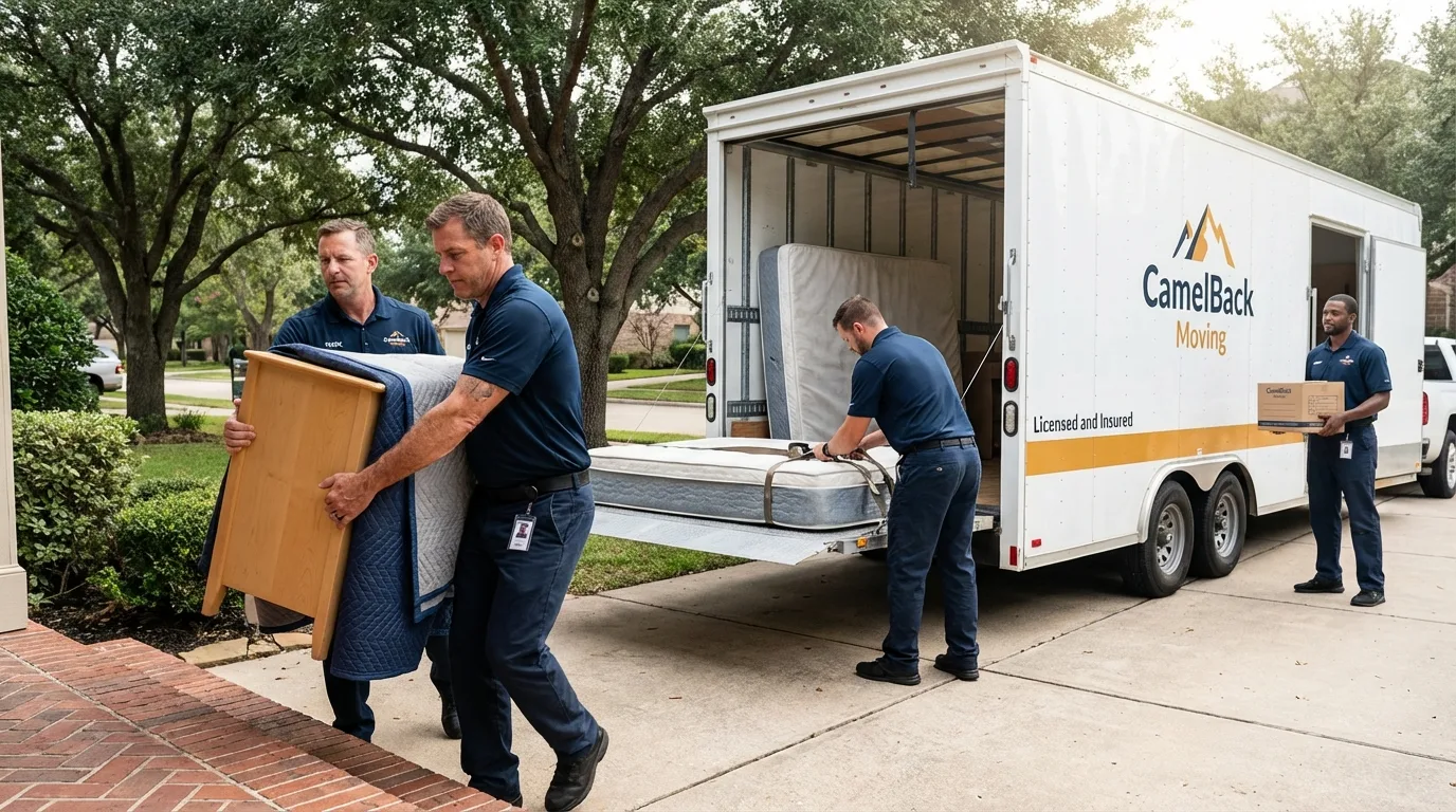 Crew loading residential truck for cross-state move from Moscow Mills, MO
