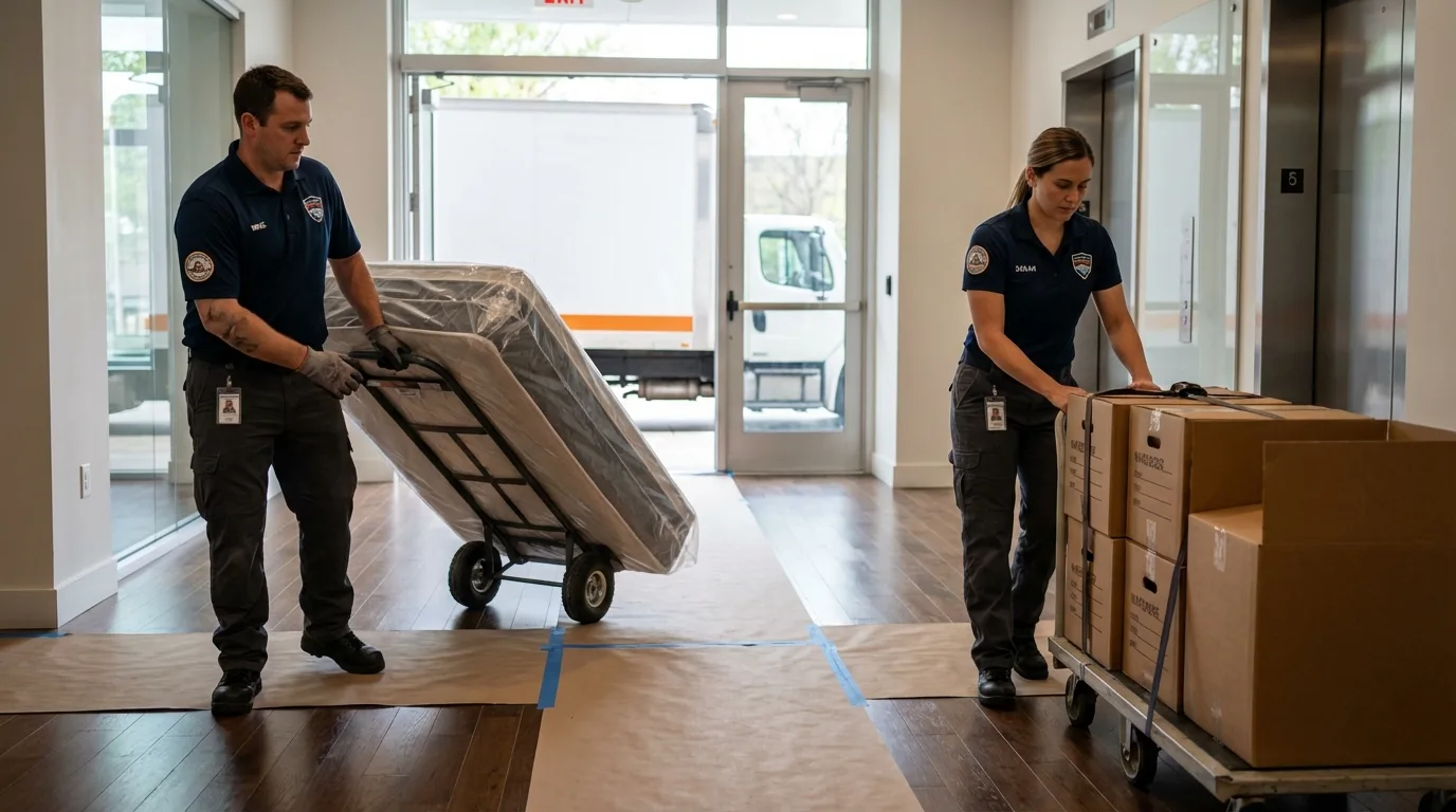 Professional apartment movers loading elevator in Moscow Mills, MO