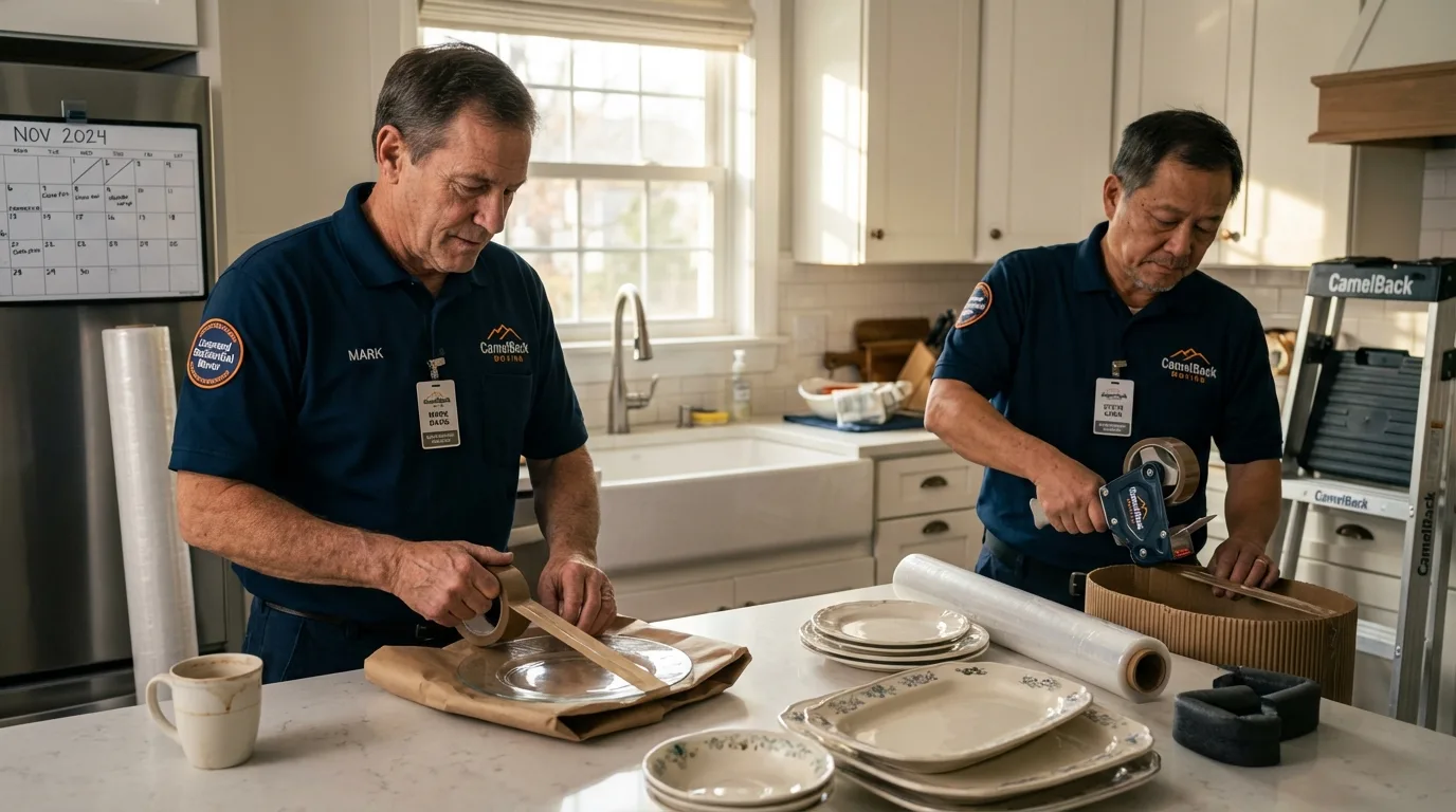 Professional crew packing kitchen dishware in Moscow Mills, MO